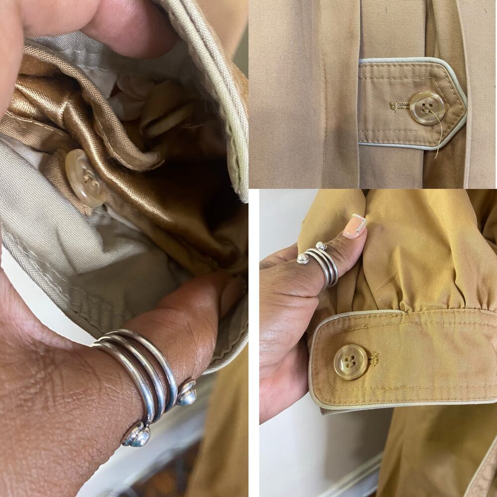London Fog Taupe Trench Coat Hooded Belted Zip-Out Liner M/L Vintage Outerwear - Picture 14 of 17